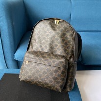Celine Medium Backpack In Triomphe Canvas Calfskin Brown