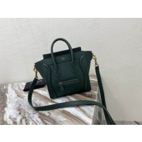 Celine Nano Luggage Bag Drummed Calfskin 20CM Dark Green