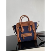 Celine Nano Luggage Bullhide Drummed Calfskin Bag Brown Blue