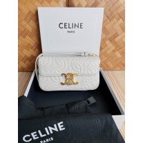 Celine Triomphe Quilted Lambskin Shoulder Bag White