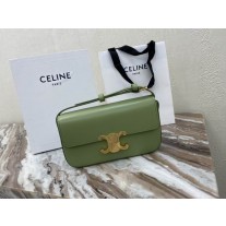 Celine Triomphe Shiny Calfskin Shoulder Bag Avocado Green