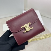 Celine Wallet Triomphe In Shiny Calfskin Burgundy