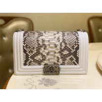 Chanel 25cm Le Boy Python Leather Chain Bag White Grey
