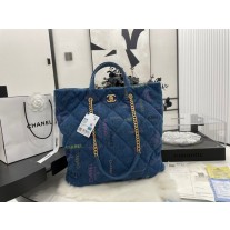 Chanel 2way Chain Shoulder Tote Bag As3128 Denim Blue
