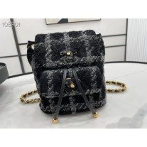 Chanel AS3615 Backpack Wool Tweed & Gold-Tone Metal Black