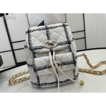 Chanel AS3615 Backpack Wool Tweed & Gold-Tone Metal White