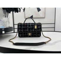 Chanel AS3653 Small Flap Bag 25Cm Wool Tweed Black
