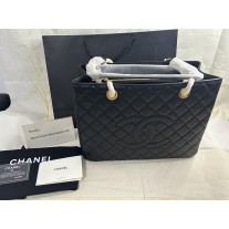 Chanel CC Logo Quilted Shopping Bag 33cm Caviar Grained Leather Black