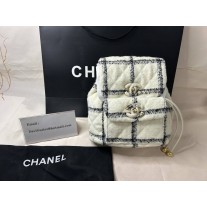 Chanel Duma Backpack Wool Tweed & Gold-Tone Metal White