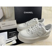 Chanel Interlocking CC Logo Women Sneakers Calf Leather White