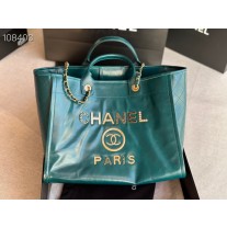 Chanel Large Shopping Bag 40CM Calfskin Tweed Gold- one Green A66941