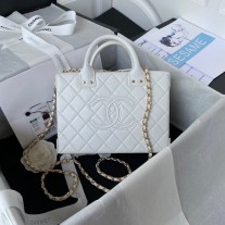 Chanel Medium Vanity Case Calfskin Gold-Tone AS3345 White