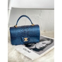 Chanel Mini Flap Handbag Top Handle AS2431 Python Dark Blue