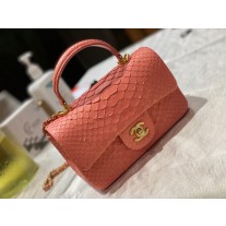 Chanel Mini Flap Handbag Top Handle AS2431 Python Leather Orange