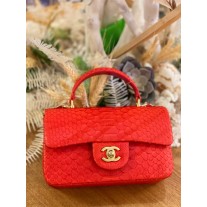 Chanel Mini Flap Handbag Top Handle AS2431 Python Orange