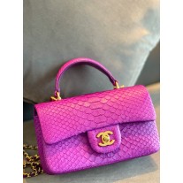 Chanel Mini Flap Handbag Top Handle AS2431 Python Purple