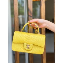 Chanel Mini Flap Handbag Top Handle AS2431 Python Yellow