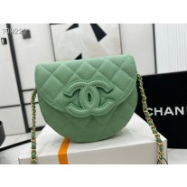 Chanel Mini Messenger Bag Grained Calfskin Green