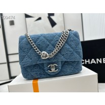 Chanel Small Flap Bag 20CM Denim Silver Tone