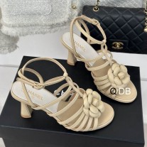Chanel Women Strappy Sandals 75MM Peep Toes Calfskin Beige