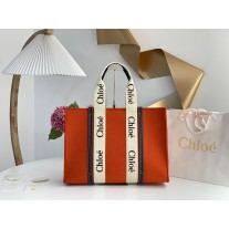 Chloé Large Woody Linen Tote Orange