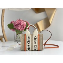 Chloé Mini Woody Linen Tote Orange