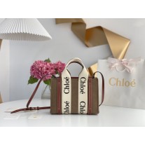 Chloé Small Woody Linen Tote Brown