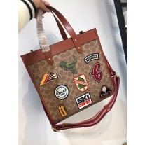 Coach Field Tote Signature Canvas with Patches