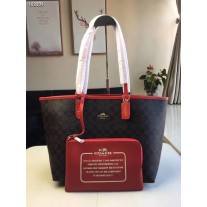 Coach Reversible City Tote In Signature Canvas Bag Black Red