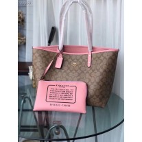 Coach Reversible City Tote In Signature Canvas Bag Pink