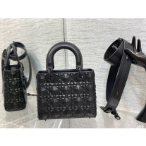 Dior Lady Dior Bag 20CM Cannage Calfskin with Diamond Motif Black