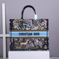 Dior Large Book Tote 41CM Forest Motif Embroidery Black