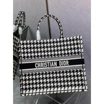 Dior Large Book Tote Black White Macro Houndstooth Embroidery