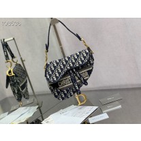 Dior Large Saddle Strap Bag 25cm Blue Dior Oblique Embroidery