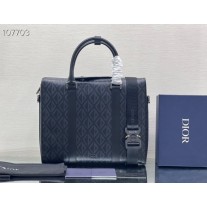 Dior Lingot Briefcase Blue CD Diamond Canvas Smooth Calfskin