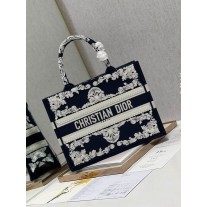 Dior Medium Book Tote 36CM D-lace Embroidery Black White