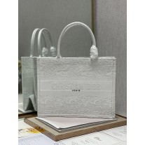 Dior Medium Book Tote 36CM D-Lace Embroidery White