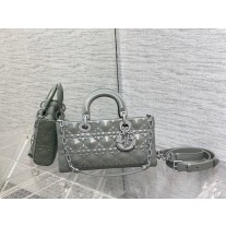 Dior Medium Lady D-Joy Bag Cannage Calfskin with Diamond Motif Grey