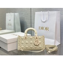 Dior Medium Lady D-Joy Bag Cannage Calfskin with Diamond Motif White