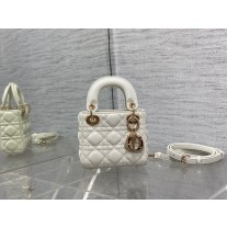 Dior Micro Lady Dior Bag Cannage Lambskin White