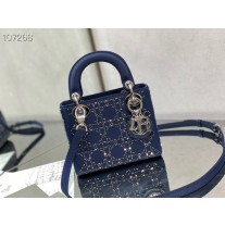 Dior Mini Lady Dior Bag 17CM Strass Cannage Satin Blue