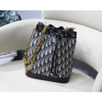 Dior Oblique Drawstring Chain Bucket Bag Blue