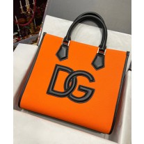 Dolce&Gabbana Canvas Shopper with Calfskin Nappa Orange
