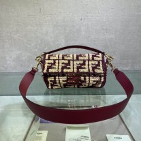 Fendi Baguette Bag With FF Embroidery Burgundy
