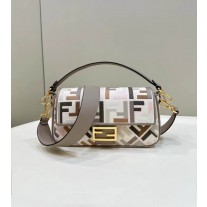 Fendi Baguette Multicolor Canvas Bag With FF Embroidery