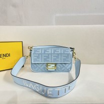 Fendi Canvas FF Embroidered Baguette Blue