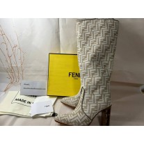 Fendi Chenille Jacquard Baguette FF Cutout 100MM Boot Tortora Nuvola