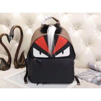 Fendi Fur Monster Eyes Backpack Selleria Leather Coffee Red