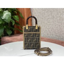 Fendi Mini Sunshine Shopper Brown FF Fabric Bag