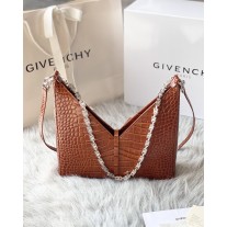 Givenchy Cut-out Metallic Croc-embossed Leather Shoulder Bag Brown